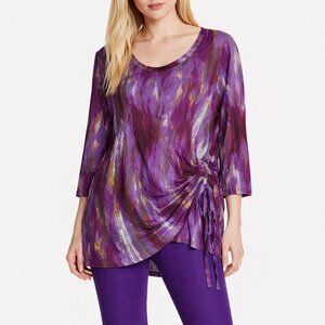 LOGO by Lori Goldstein Size 3X tunic top Ribbon ruched side tie 3/4 sleeves